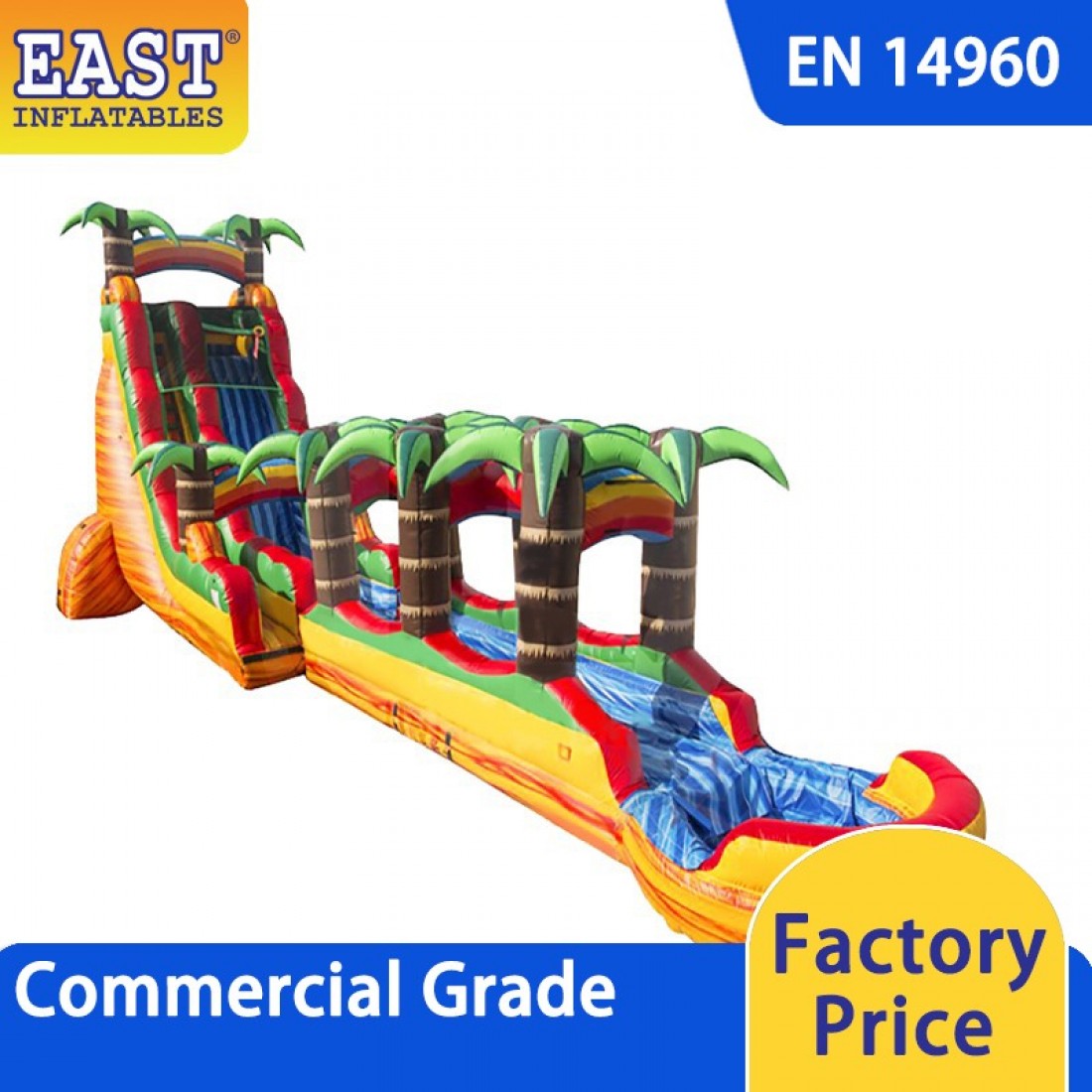inflatable water slide with palm trees