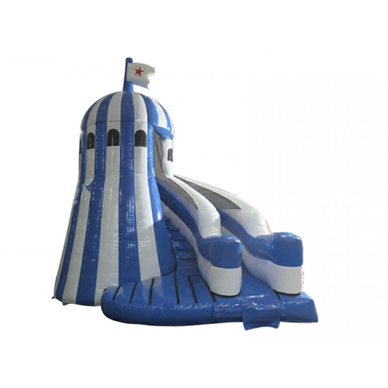 Blue And White Striped Inflatable Helter Skelter Slide